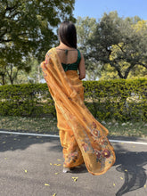 White Pearl Work Pure Organza Honey Orange Saree